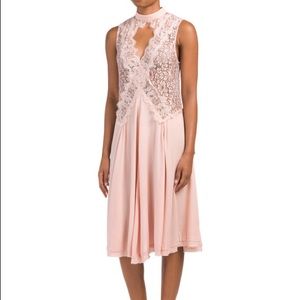 Lace midi dress with choker, blush pink